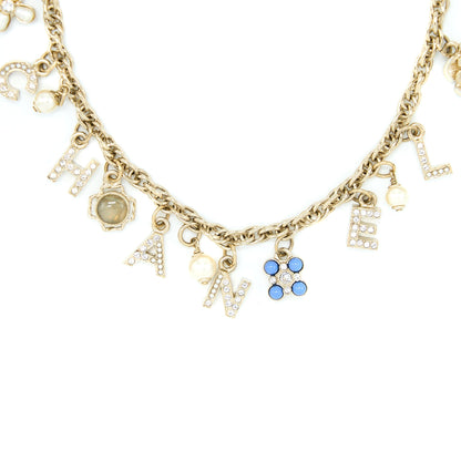 Chanel 2019 Cruise Choker In Letters And Flowers Crystal Pearl