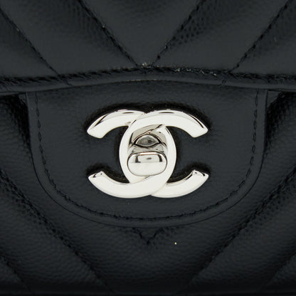 Chanel Medium Classic Double Flap Bag Chevron Caviar Black SHW
