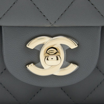 Chanel Top Handle Mini Rectangular Flap Bag Lambskin Grey LGHW (Microchip)
