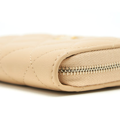 Chanel 22C Pearl Crush Card Holder With Chain Beige GHW