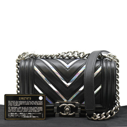 CHANEL Boy Chevron Leather Holographic PVC Crossbody Bag Black