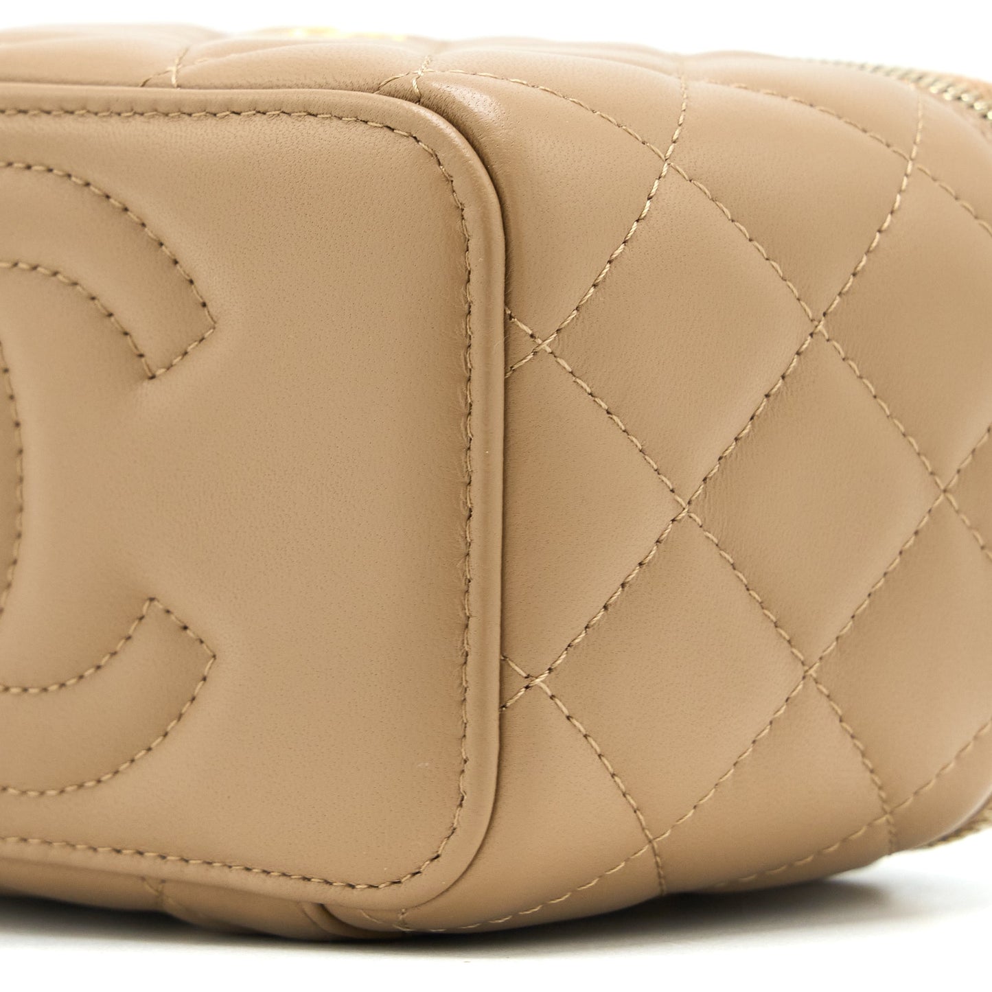 Chanel Pearl Crush Long Vanity Case Lambskin Dark Beige GHW