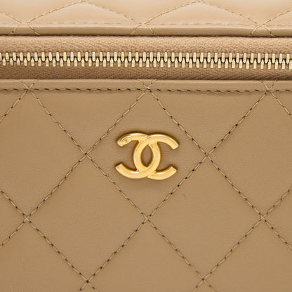Chanel Pearl Crush Long Vanity Case Lambskin Dark Beige GHW