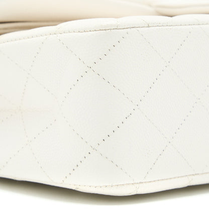 Chanel Medium Classic Double Flap Bag Caviar White SHW (Microchip)