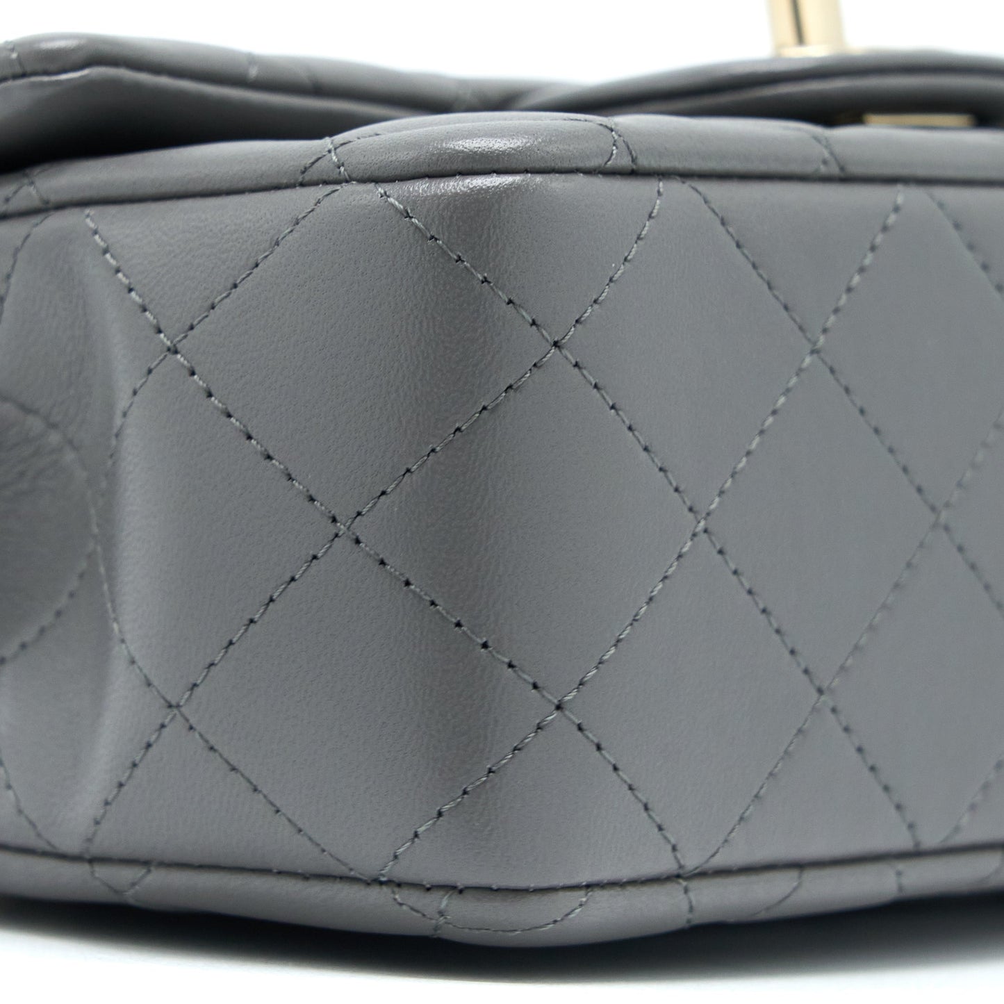 Chanel Top Handle Mini Rectangular Flap Bag Lambskin Grey LGHW (Microchip)