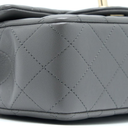 Chanel Top Handle Mini Rectangular Flap Bag Lambskin Grey LGHW (Microchip)