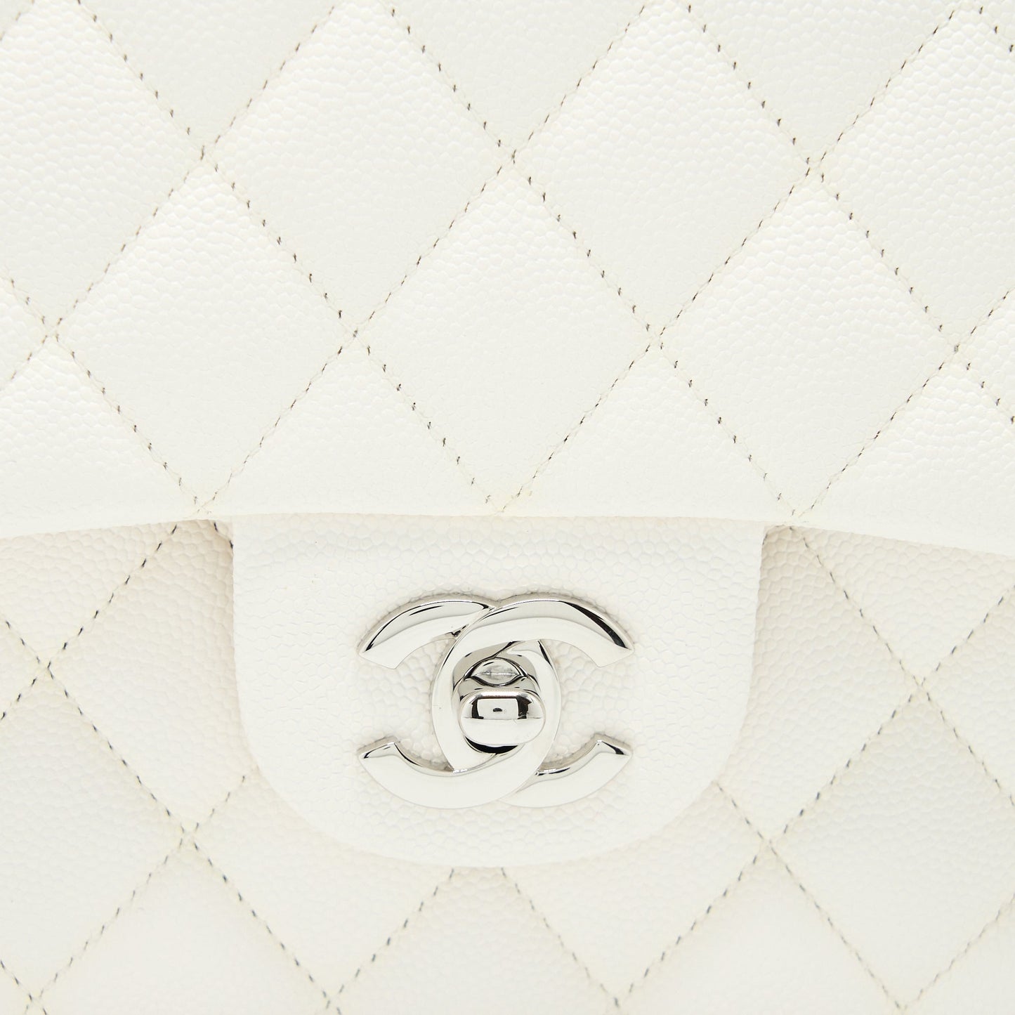Chanel Medium Classic Double Flap Bag Caviar White SHW (Microchip)