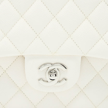 Chanel Medium Classic Double Flap Bag Caviar White SHW (Microchip)