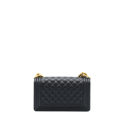Chanel Medium Boy Caviar Black Brushed Gold Hardware(Microchip)