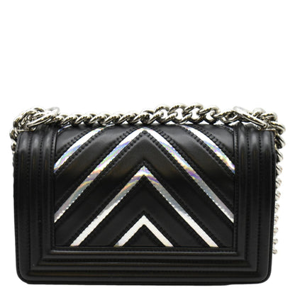 CHANEL Boy Chevron Leather Holographic PVC Crossbody Bag Black