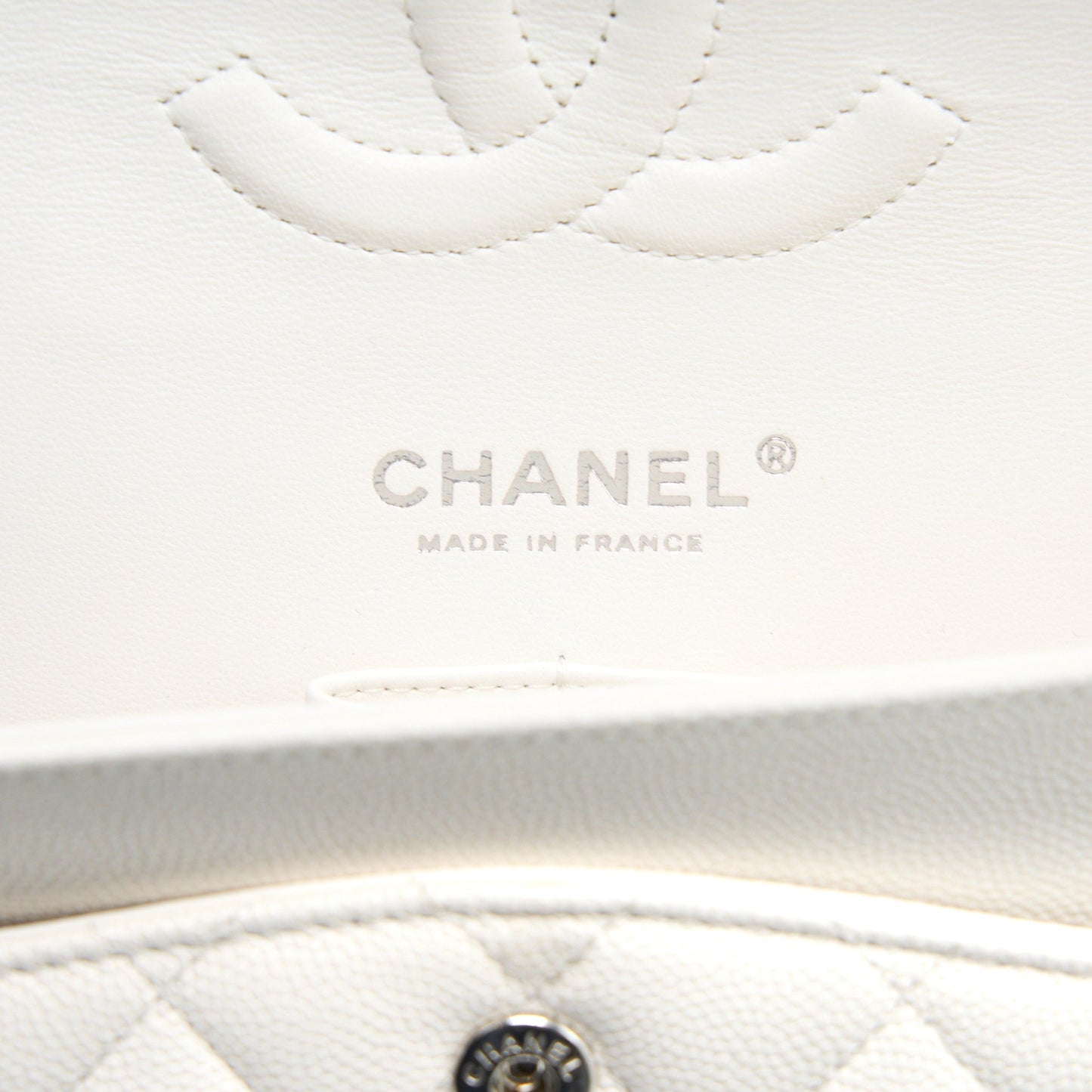 Chanel Medium Classic Double Flap Bag Caviar White SHW (Microchip)