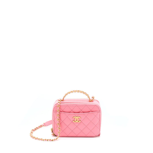 Chanel 22S Letter Top Handle Small Vanity Case Caviar Pink Brushed GHW(Microchip)