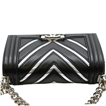 CHANEL Boy Chevron Leather Holographic PVC Crossbody Bag Black