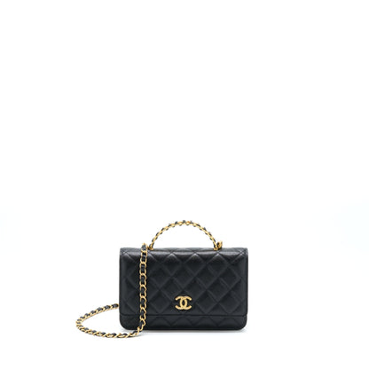 Chanel Top Handle Wallet On Chain Caviar Black GHW (Microchip)