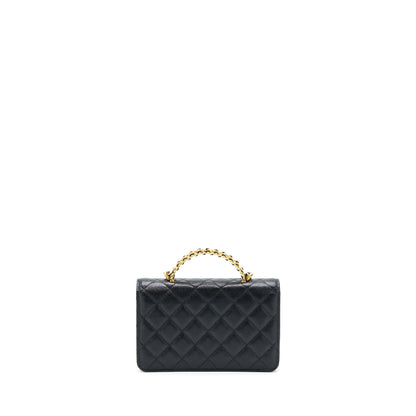 Chanel Top Handle Wallet On Chain Caviar Black GHW (Microchip)