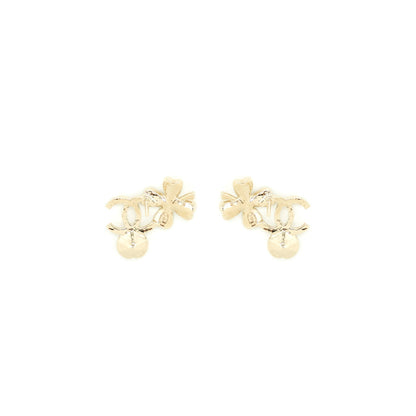 Chanel 22S CC Logo And Clover Earrings Light Gold Tone
