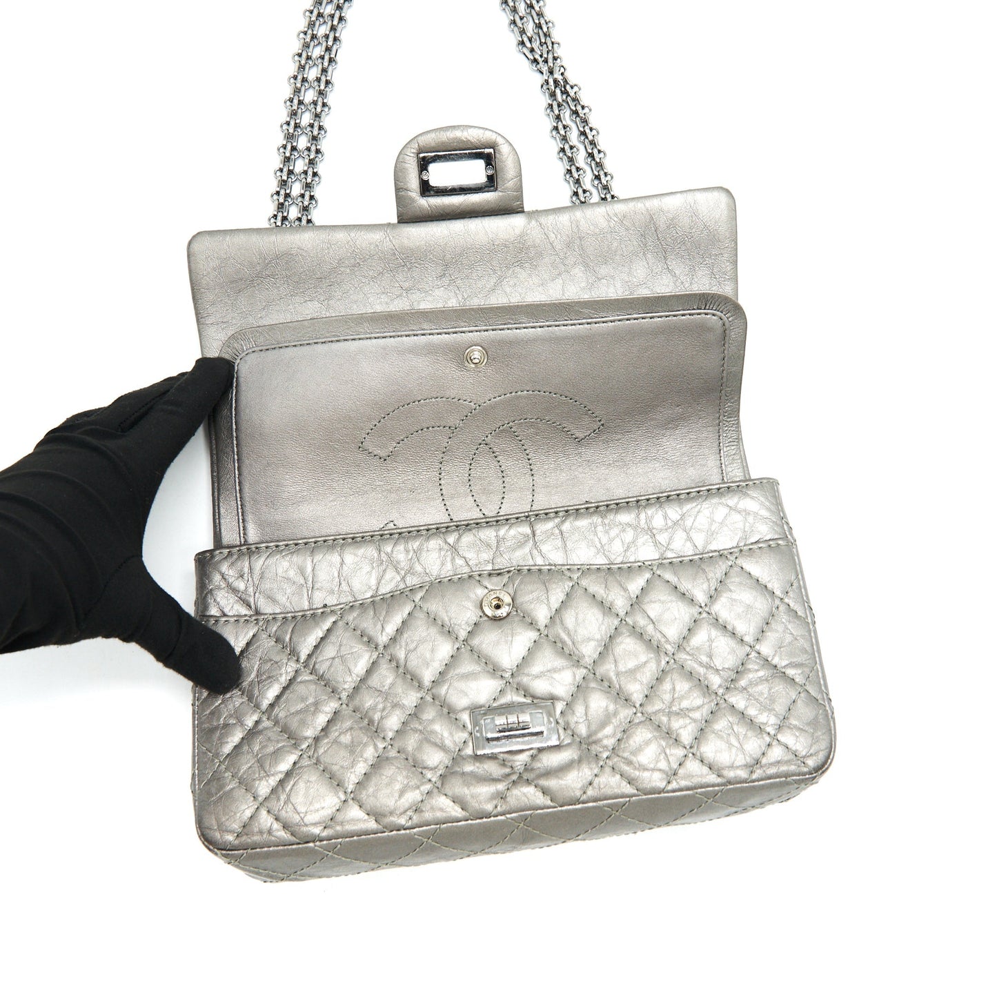 Chanel Small reissue 2.55 225 Double Flap Bag silver grey