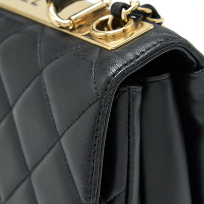 Chanel Small Trendy CC Flap Bag With Top Handle Lambskin Black LGHW