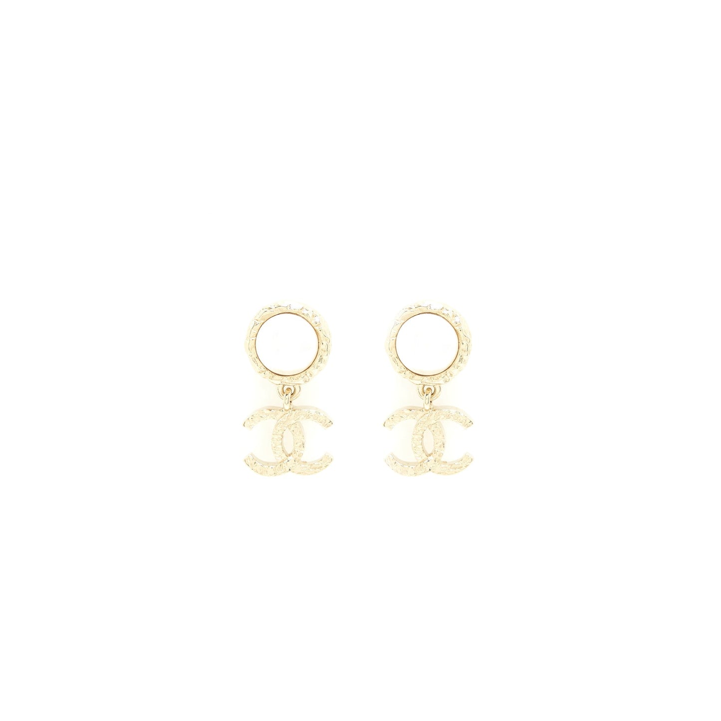 Chanel Pearl And CC Logo Drop Earrings Light Gold Tone