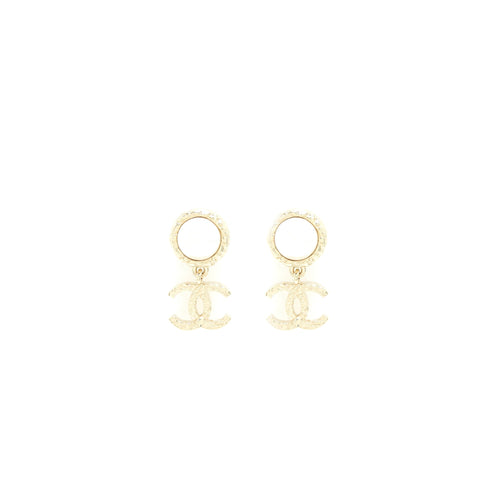 Chanel Pearl And CC Logo Drop Earrings Light Gold Tone