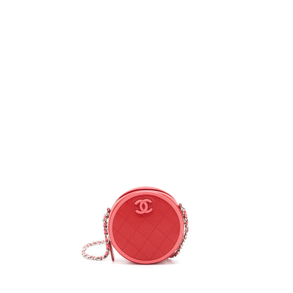 Chanel Round Crossbody Clutch Lambskin Red/Pink SHW
