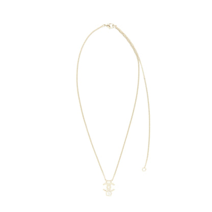 Chanel CC Logo And Crystal Necklace Light Gold Tone