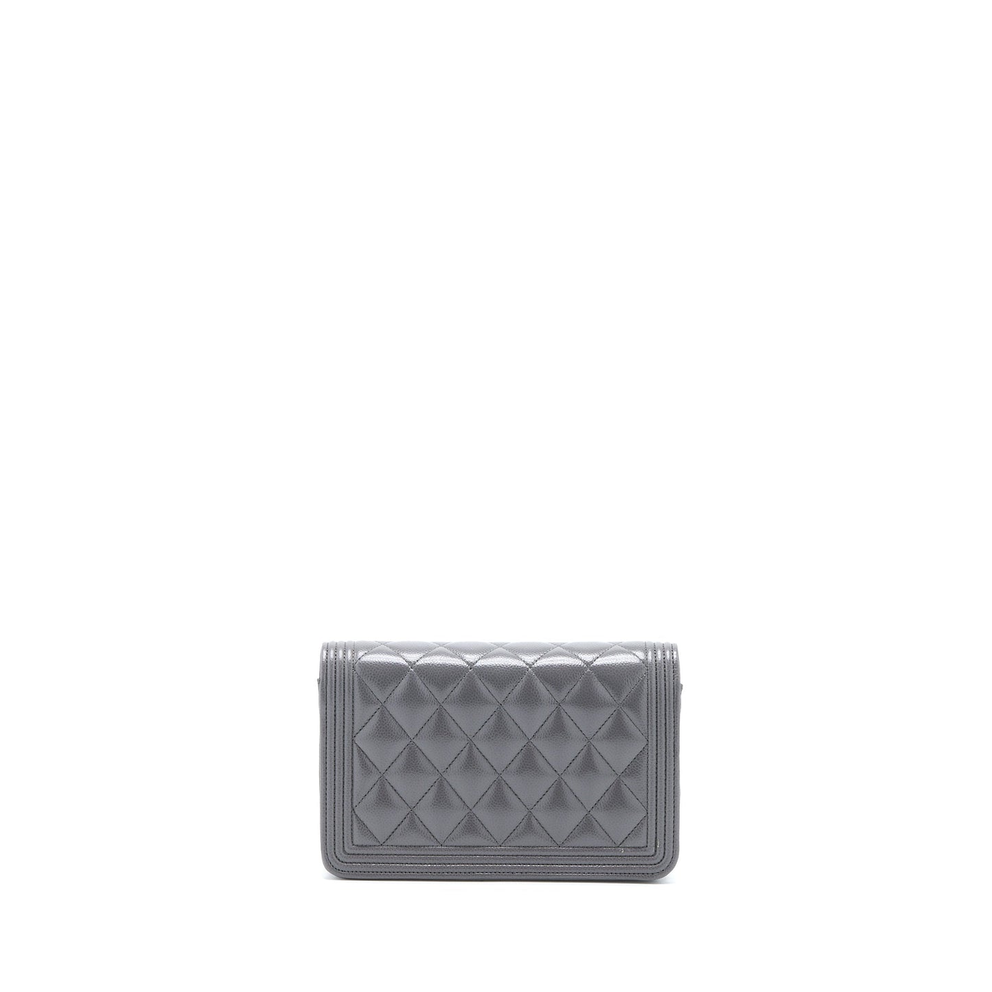 Chanel 22A Boy Wallet On Chain Grained Calfskin Dark Grey Brushed GHW (Microchip)
