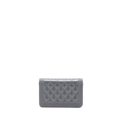 Chanel 22A Boy Wallet On Chain Grained Calfskin Dark Grey Brushed GHW (Microchip)
