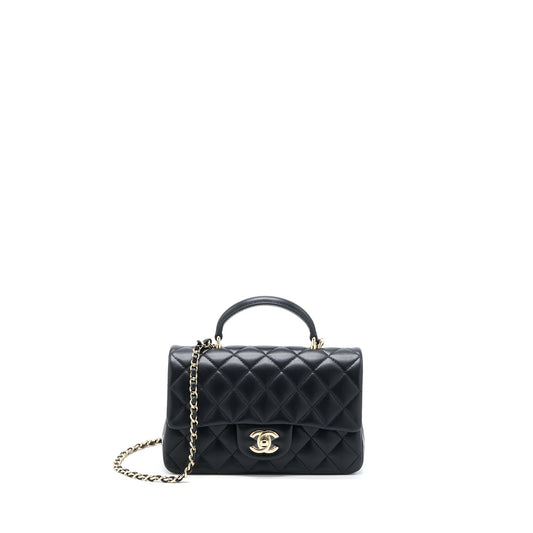 Chanel Top Handle Mini Rectangular Flap Bag Lambskin Black LGHW (Microchip)