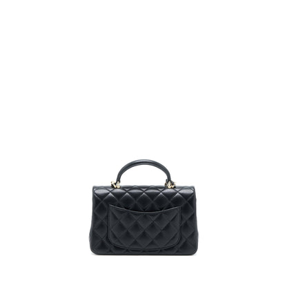 Chanel Top Handle Mini Rectangular Flap Bag Lambskin Black LGHW (Microchip)