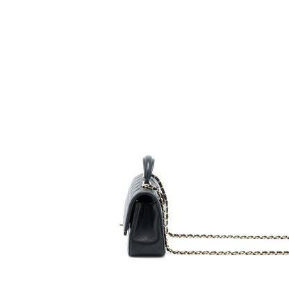 Chanel Top Handle Mini Rectangular Flap Bag Lambskin Black LGHW (Microchip)