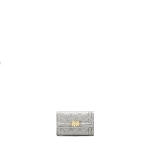 Chanel Boy Flap card holder Caviar light Grey LGHW