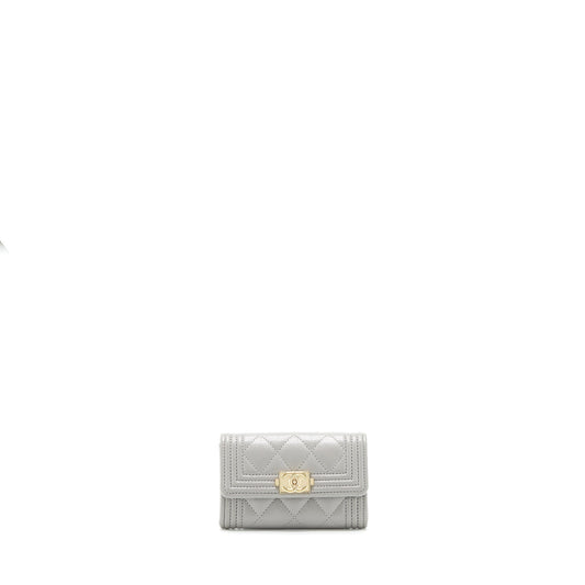 Chanel Boy Flap card holder Caviar light Grey LGHW