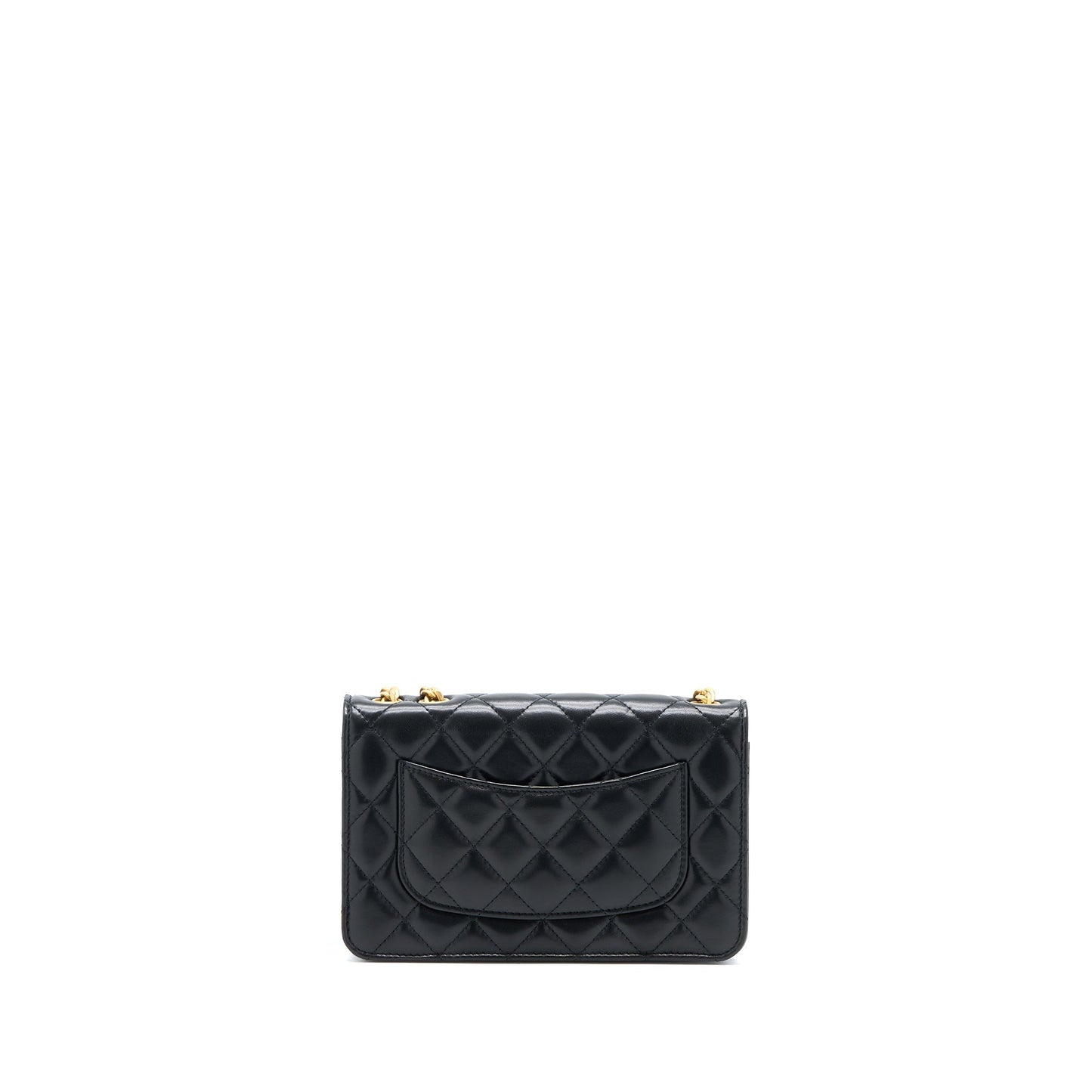 Chanel 22K Gold Pillar Wallet On Chain Lambskin Black Brushed GHW (Microchip)