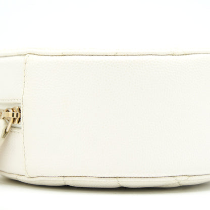 Chanel mini round Bag with Chain Caviar White LGHW