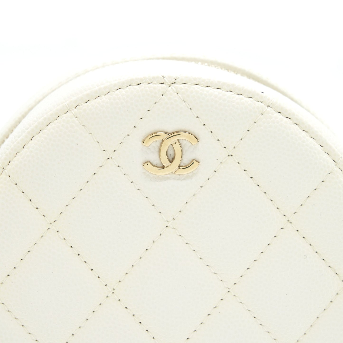 Chanel mini round Bag with Chain Caviar White LGHW