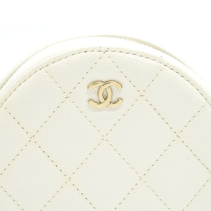 Chanel mini round Bag with Chain Caviar White LGHW