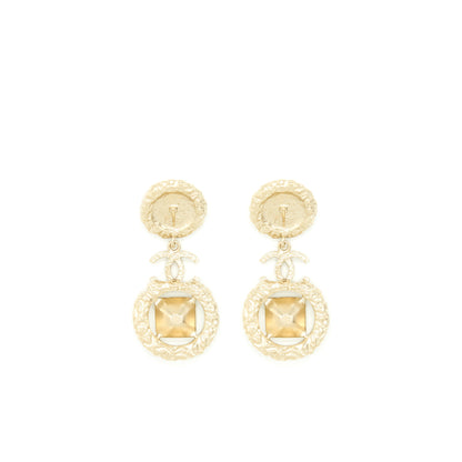 Chanel CC Logo With Pearls And Square Crystals Earrings LGHW