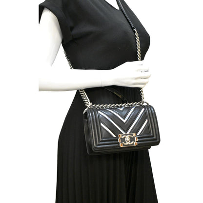 CHANEL Boy Chevron Leather Holographic PVC Crossbody Bag Black