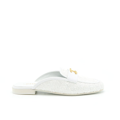 Chanel Size 38 CC Logo Sequins Lambskin Mule White GHW