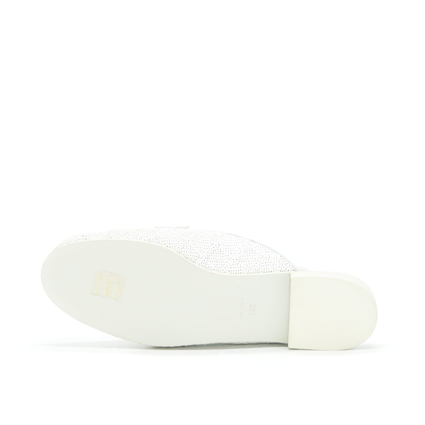 Chanel Size 38 CC Logo Sequins Lambskin Mule White GHW