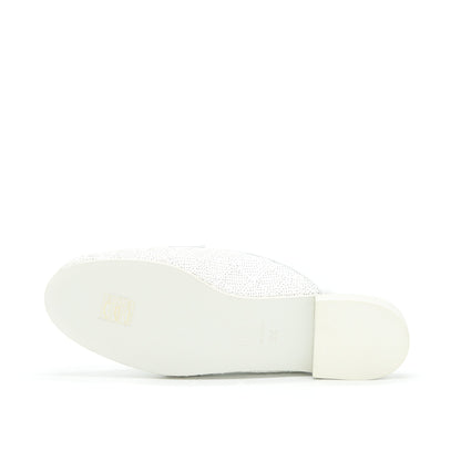 Chanel Size 38 CC Logo Sequins Lambskin Mule White GHW