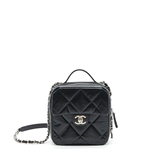 Chanel Quilted Vertical Top Handle Bag Calfskin Black SHW