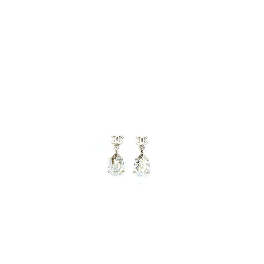 Chanel CC Logo With Strass Drop Silver Tone