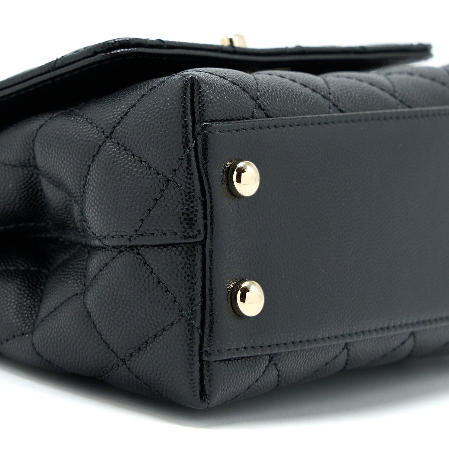 Chanel Mini Coco Handle Bag With Dark Red Handle Caviar Black LGHW(Microchip)