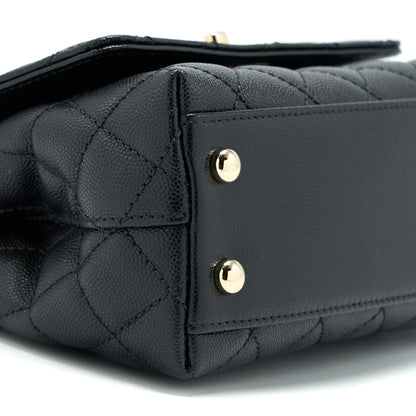 Chanel Mini Coco Handle Bag With Dark Red Handle Caviar Black LGHW(Microchip)