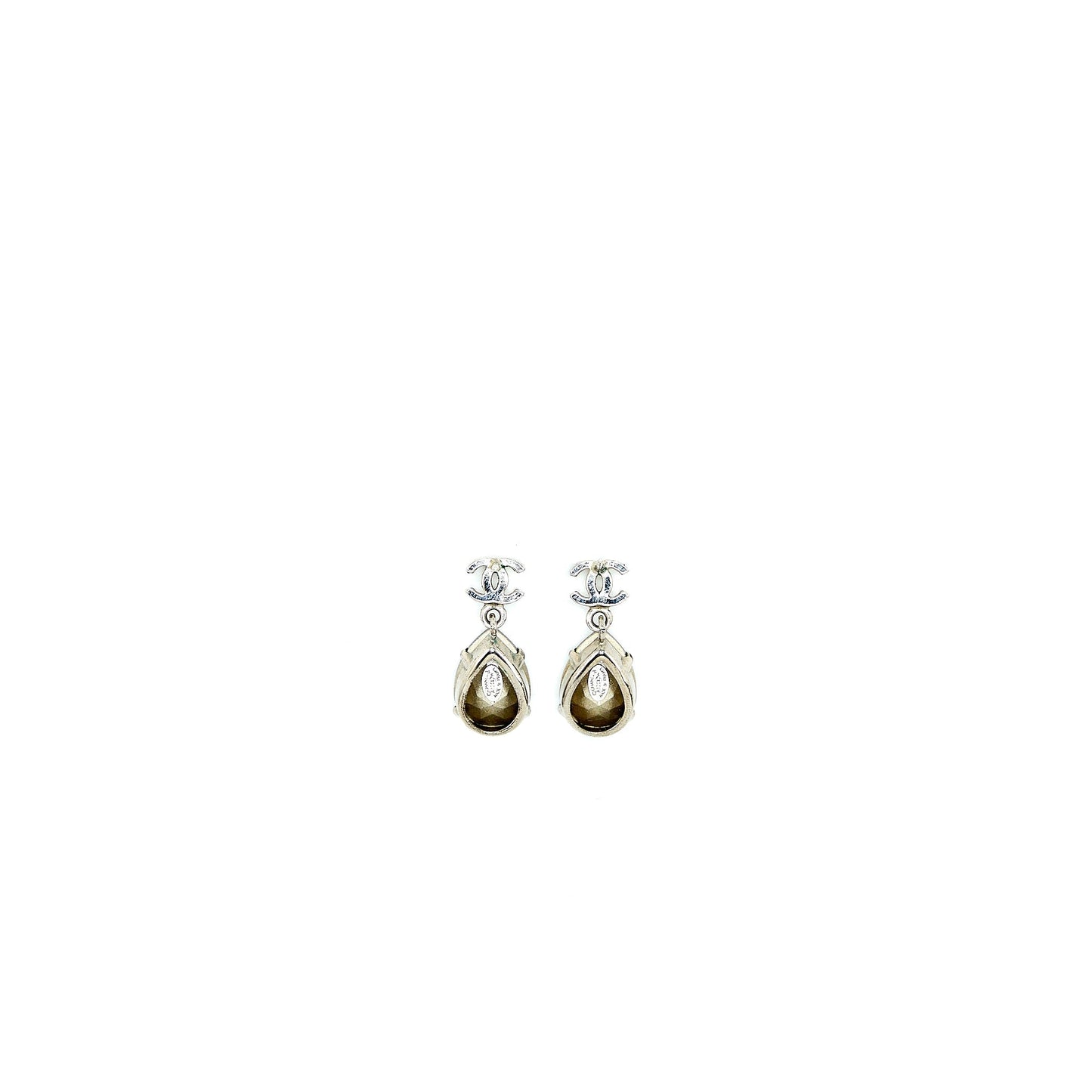 Chanel CC Logo With Strass Drop Silver Tone