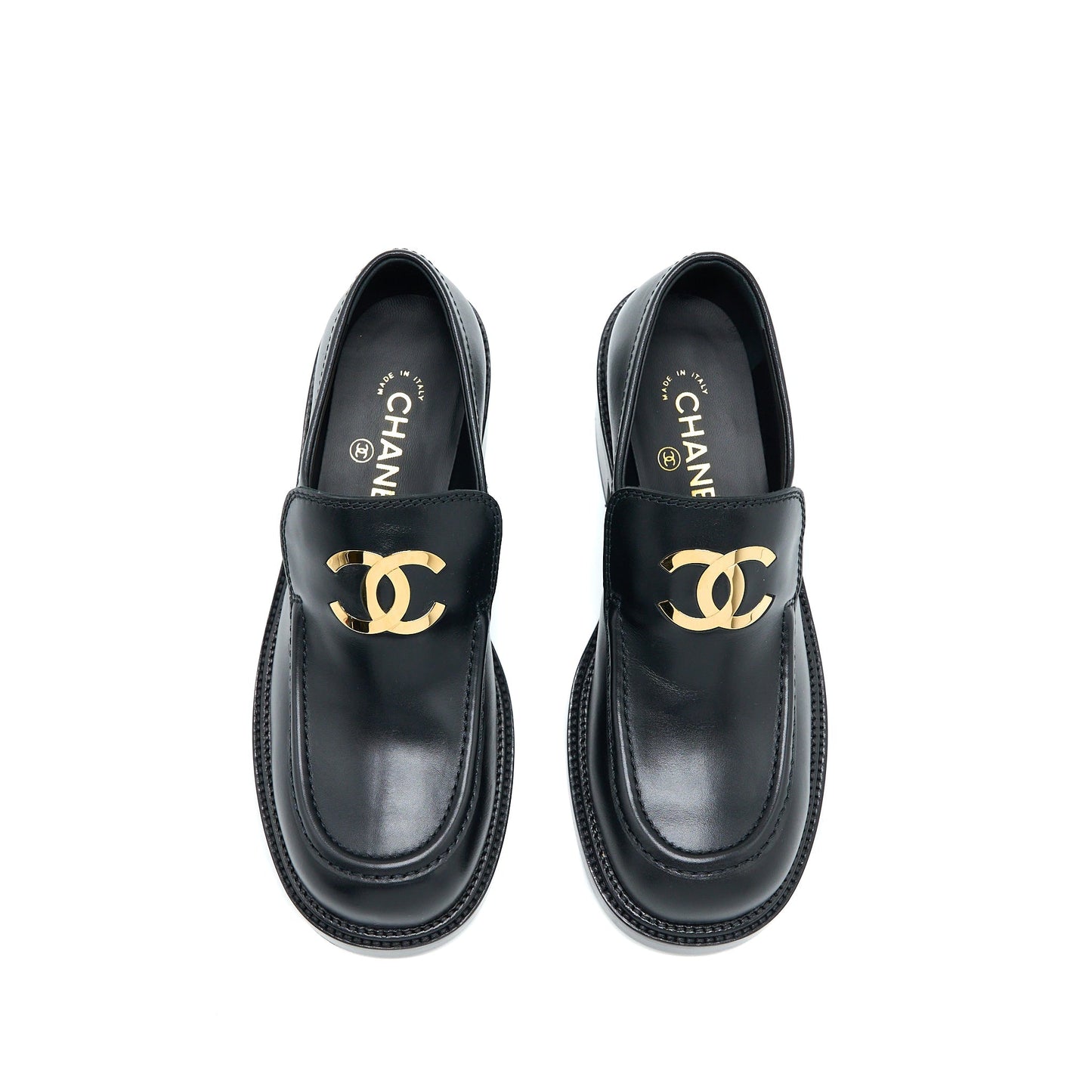 Chanel 22K Size 38 Loafer Leather Black GHW