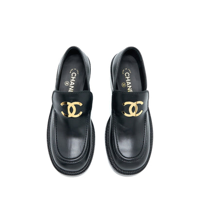 Chanel 22K Size 38 Loafer Leather Black GHW