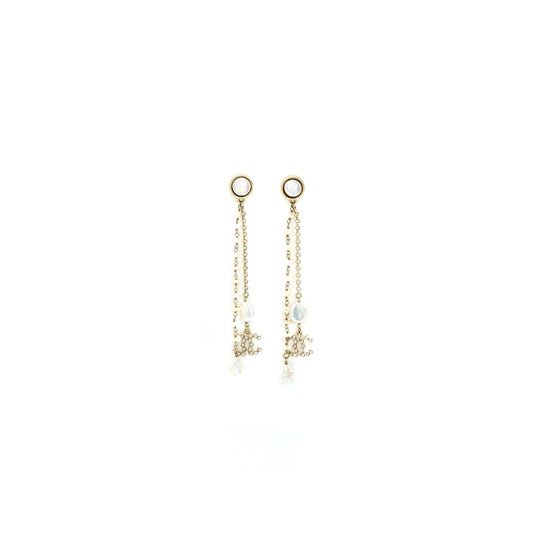 Chanel Pearl Drop Earring With CC Logo Light Gold Tone
